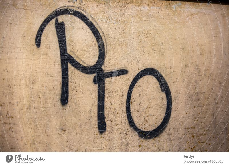 Pro. For this. Characters as graffiti on a wall per in return Preposition Prefix Remark Confession Graffiti Word Subdued colour Wall (building) full-frame image