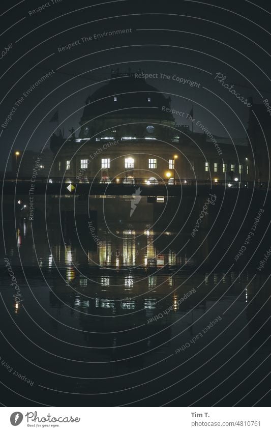 At night on the Spree Pergamon Museum Night Berlin Capital city Architecture Deserted Germany Town Exterior shot Middle river Window Reflection Downtown Berlin