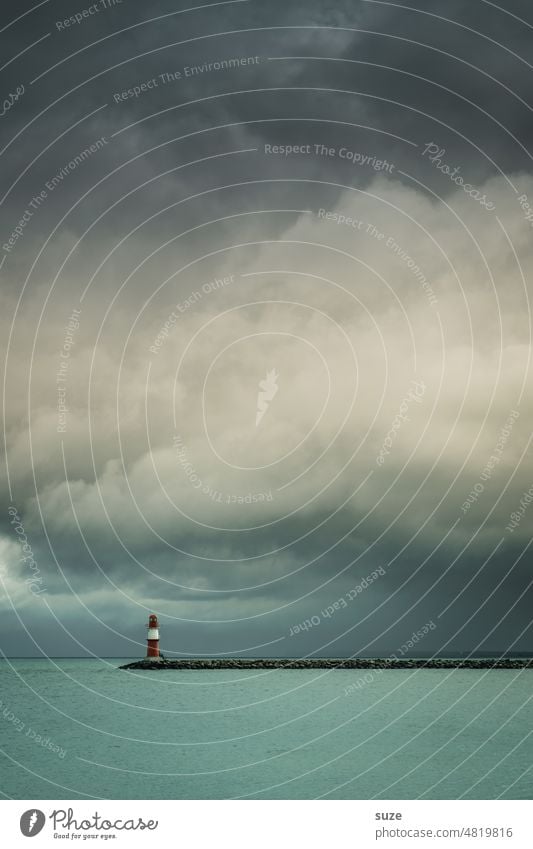 Pier, pier in the sea Baltic Sea Mole Ocean Clouds Mecklenburg-Western Pomerania pier light Baltic coast Sky Warnemuende Rostock Colour photo Vacation & Travel