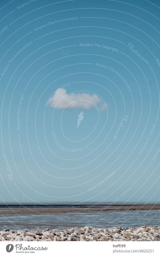 Little clouds in the blue sky over the North Sea coast at low tide little cloud Minimalistic Clouds minimalism tranquillity Deserted Low tide Mud flats