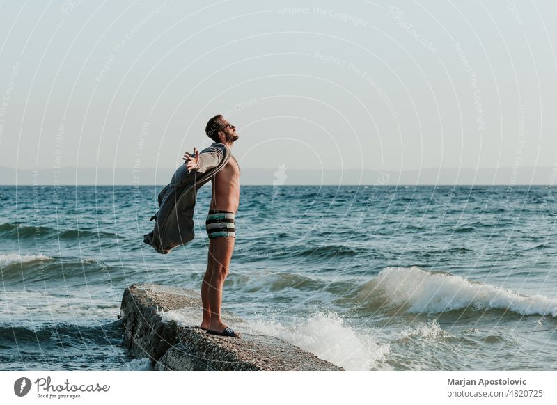 Man enjoying sunset at the beach Khalkidhiki halkidiki Chalkidiki seaside coastline Coast Beach Beach vacation Vacation & Travel Vacation mood travel