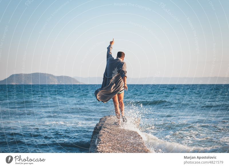 Man enjoying sunset at the beach Khalkidhiki halkidiki Chalkidiki seaside coastline Coast Beach Beach vacation Vacation & Travel Vacation mood travel