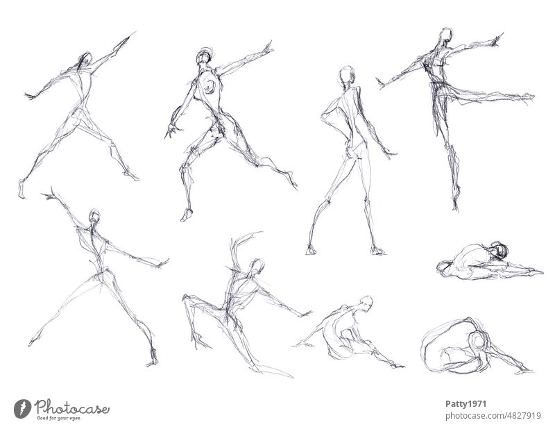 Abstract sketches of human figures in different poses Human being Figure Body Posture Drawing Whimsical scribble Nude photography Naked Movement Creativity Art