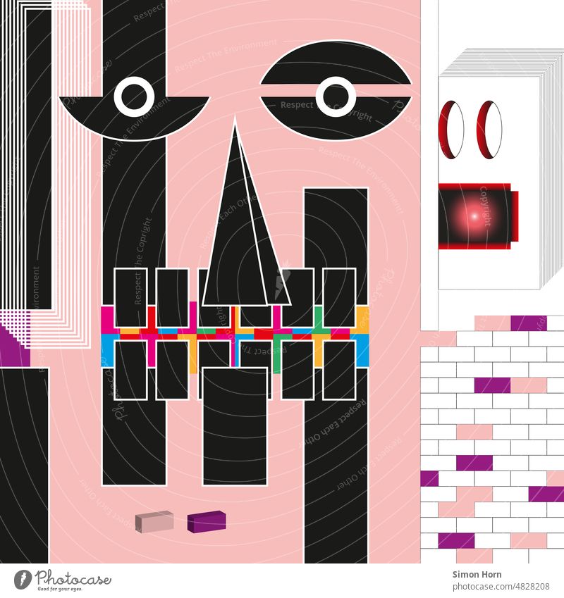 Illustration - Face Graph Wall (barrier) Robot observation Interaction Artificial intelligence Structures and shapes Abstract Design Facade Graphic Eyes