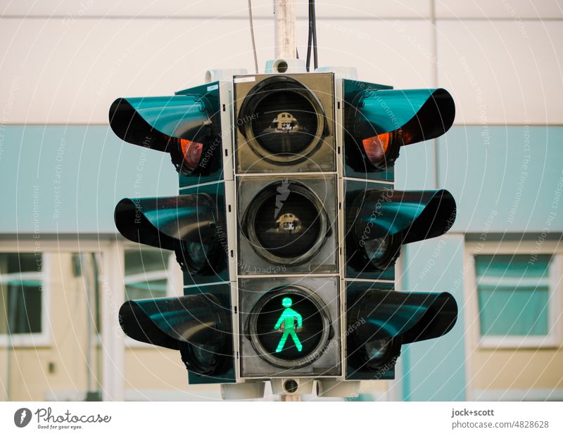 Mobile pedestrian signal system Traffic light Road sign ampelmännchen Pedestrian traffic light Illuminate Pictogram Safety Symbols and metaphors Diffused light