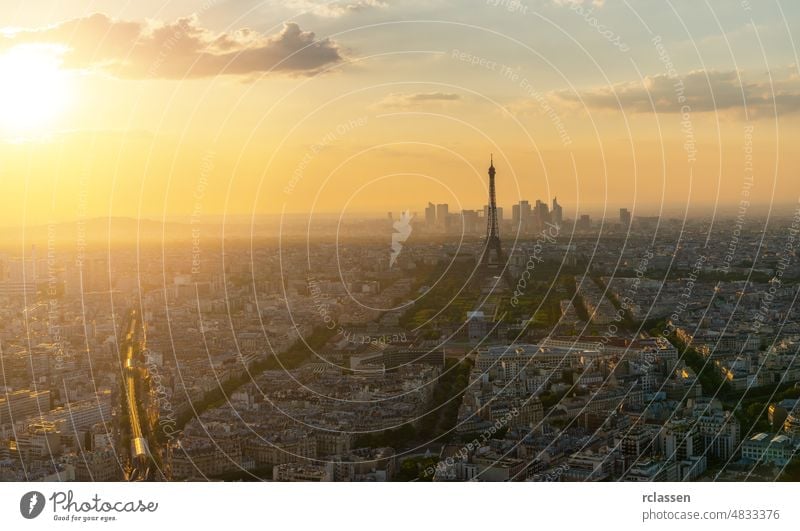 Paris skyline panorama, view from the Montparnass tower paris eiffel landmark sunset france cityscape aerial sunrise europe clouds old town defense summer seine