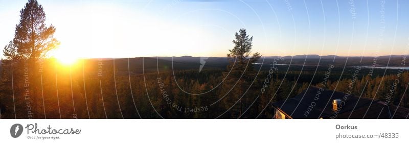 Wide Panorama (View) Dalarna Forest Sun Sky Vantage point Large Panorama (Format) Sunset