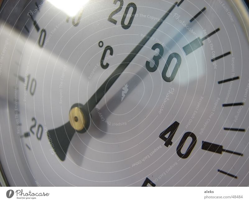 temperature gauge Degrees Celsius Reflection 20 30 40 Plus White Black Temperature Analog Physics Cold Glass miuns °C Axle 28 degrees Testing & Control