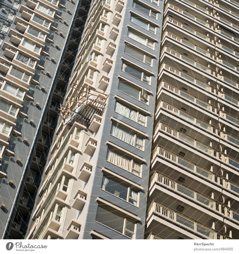 makeshift Hongkong High-rise Building Architecture Facade Balcony Threat Funny Above Town Crazy Gray Flat (apartment) Scaffold bamboo pole Risk of collapse