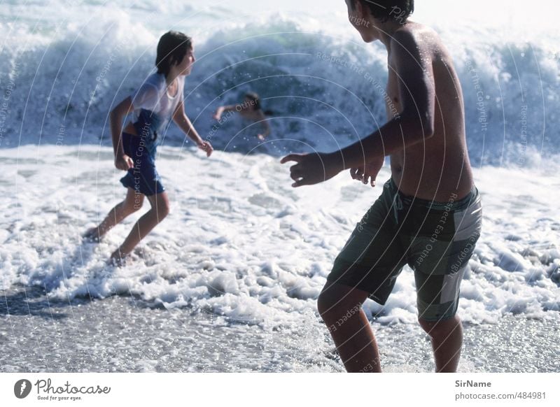 244 [wild waves] Leisure and hobbies Playing Children's game Vacation & Travel Summer vacation Beach Ocean Waves Boy (child) Youth (Young adults) Life 3