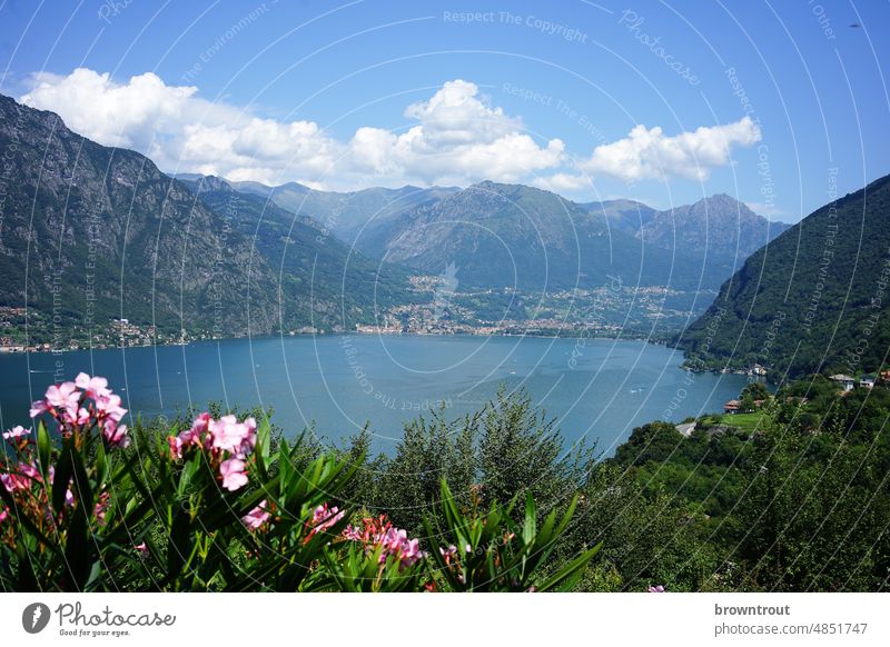 View over Lake Lugano from Italy (Osteno). alpine lake panorama Switzerland vacation voyage Southern Alps Vantage point