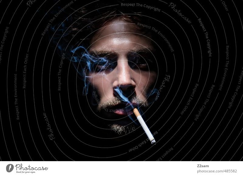 Cigarette Smoker Elegant Masculine Young man Youth (Young adults) 30 - 45 years Adults Facial hair Smoking Cool (slang) Dark Creepy Cold Near Trashy Serene Calm