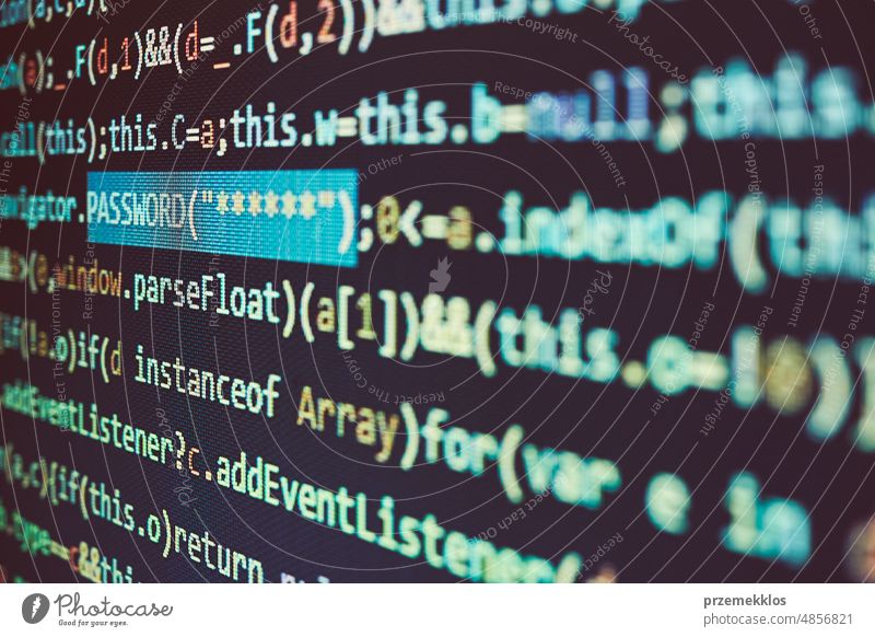 Security and threat in cyberspace. User password. Data security and protection. Programming code. Abstract computer script. Software programming code. Digital background