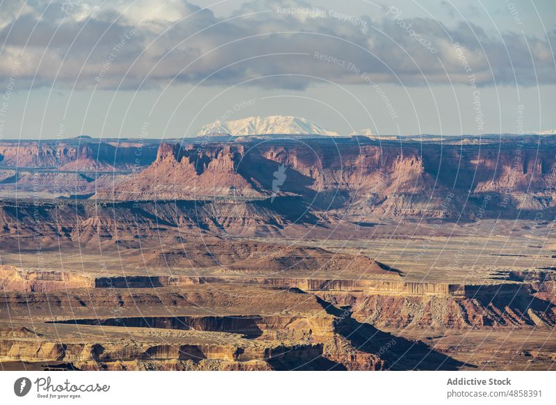 Scenic from above view of mountain canyonlands cliffs utah national park landscape travel desert usa outdoors nature aerial arid sky wilderness stone brown