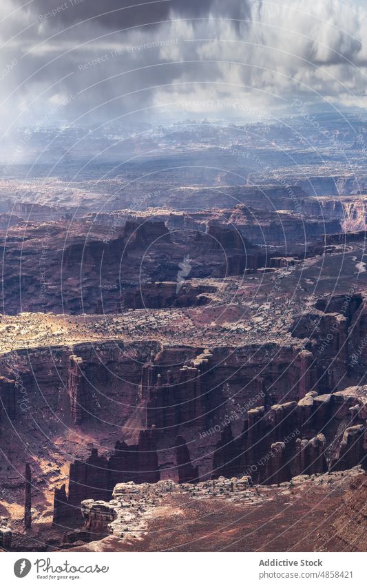 Scenic from above view of mountain canyonlands cliffs utah national park landscape travel desert usa outdoors nature aerial arid sky wilderness stone brown