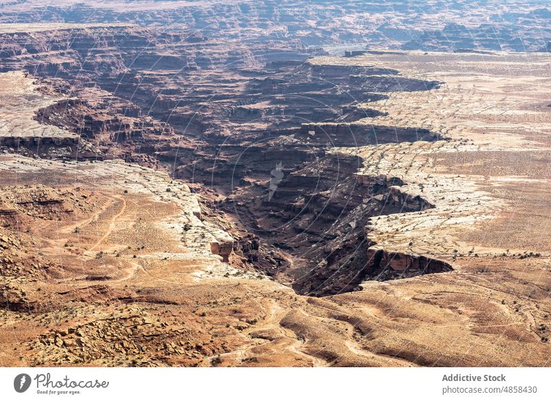 Scenic from above view of mountain canyonlands cliffs utah national park landscape travel desert usa outdoors nature monument aerial arid wilderness stone brown