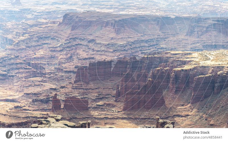 Scenic from above view of mountain canyonlands cliffs utah national park landscape travel desert usa outdoors nature monument aerial arid wilderness stone brown