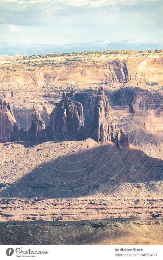 Scenic from above view of mountain canyonlands cliffs utah national park landscape travel desert usa outdoors nature monument aerial arid wilderness stone brown