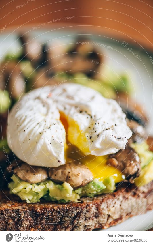 Healthy breakfast from poached eggs and mushrooms toast avocado sourdough bread vegetarian healthy food yolk sandwich grilled delicious poached egg on toast