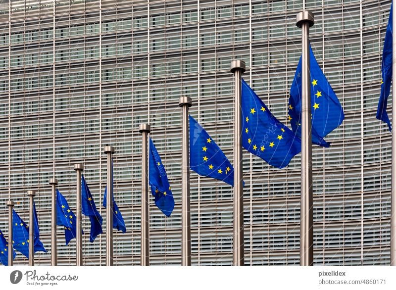 European flags in front of the EU Commission in Brussels european flags Flags European Commission European Union European Parliament Belgium policy Executive