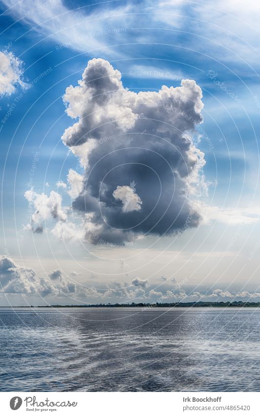 dramatic cloud mt reflection on water Dynamic Element water Water reflection Moody idyllic atmosphere Surface of water Dramatic Horizon Environment White Blue
