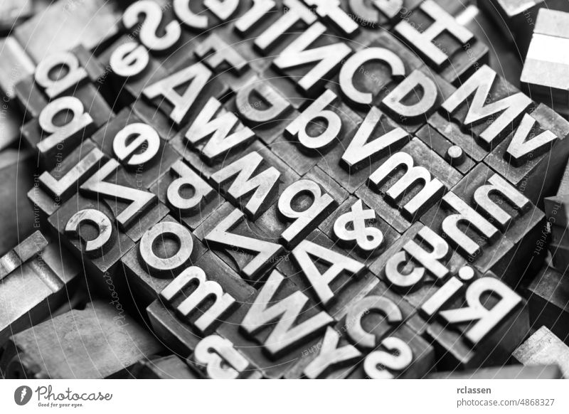Old typo lead letters Alphabet lead type business printing information journalism communications magazine reporter font icon symbol text copy writer words signs