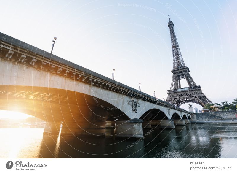 Eiffel tower at sunrise, Paris. France paris eiffel landmark france skyline europe summer seine view travel sunset romantic bridge city river vacation scene