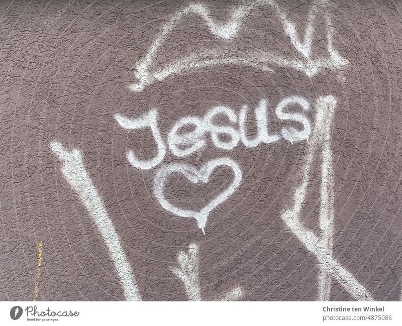 The word 'Jesus' and a heart on a plastered wall Heart Graffiti Belief Hope Church Christianity Religion and faith Jesus Christ religion Symbols and metaphors