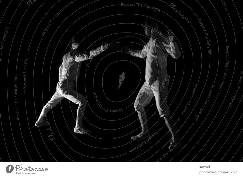 hit Fencing Dark Light Martial arts Fighter Protective clothing Weapon Sword Breakdown Sporting event Black & white photo Contrast Sports Sportsperson
