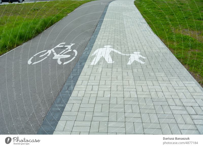 Path for pedestrian and bicycle traffic only road city outdoor street transportation asphalt symbol direction path bike sign cyclist lane urban healthy