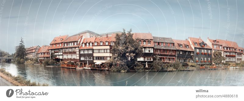 Little Venice in Bamberg Housefront panorama Half-timbered houses River bank Regnitz river Historic Tourist Attraction