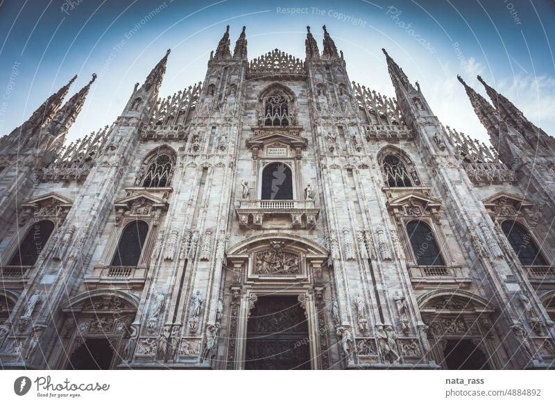 Details of facade of gothic cathedral Duomo of Milano decoration outside worship attraction gothic style duomo of milan destinations religious christianity