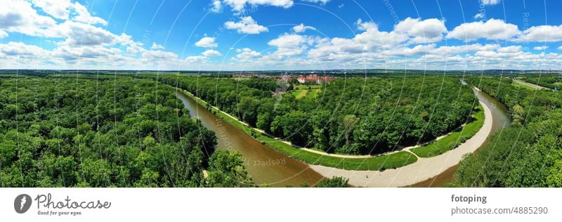 Drone flight at the river Iller near Wiblingen in nice weather Monastery Ulm aerial photograph Aerial photograph illier Water River Landscape water landscape