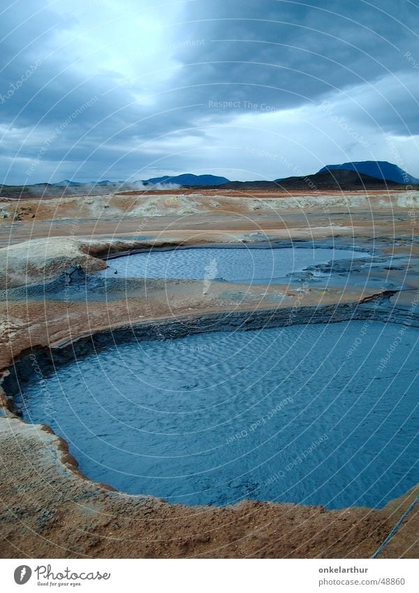 Iceland geothermal Sulphur Hot Source Hot springs Clouds Water Energy industry Blue