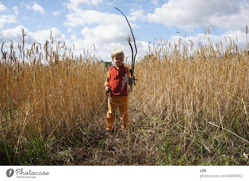 Childhood | experiencing nature | being & playing outside | at the cornfield. Infancy Human being Boy (child) Grain field stalks Ear of corn Sky Nature