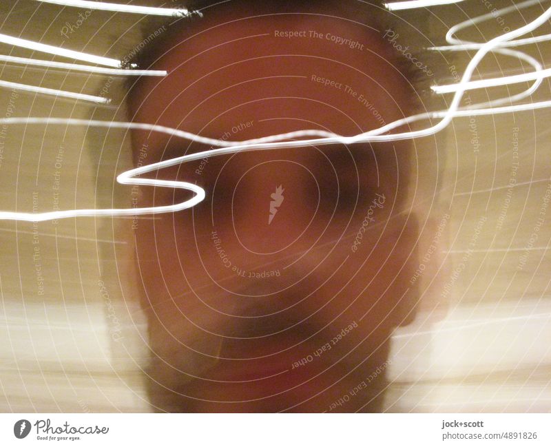 Vertigo, sensation of spinning or swaying Man portrait Face motion blur Head Long exposure fake Giddy blurriness Emotions Looking into the camera Agitated