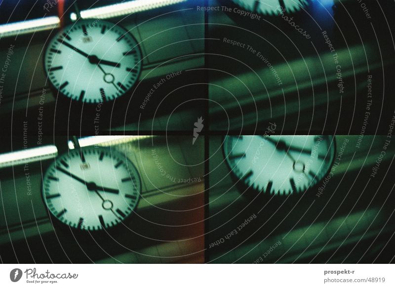 6 to 4 times 4 Clock Time Action Lomography Green Black Iron Style Train station Clock hand Blanket Railroad motion Movement