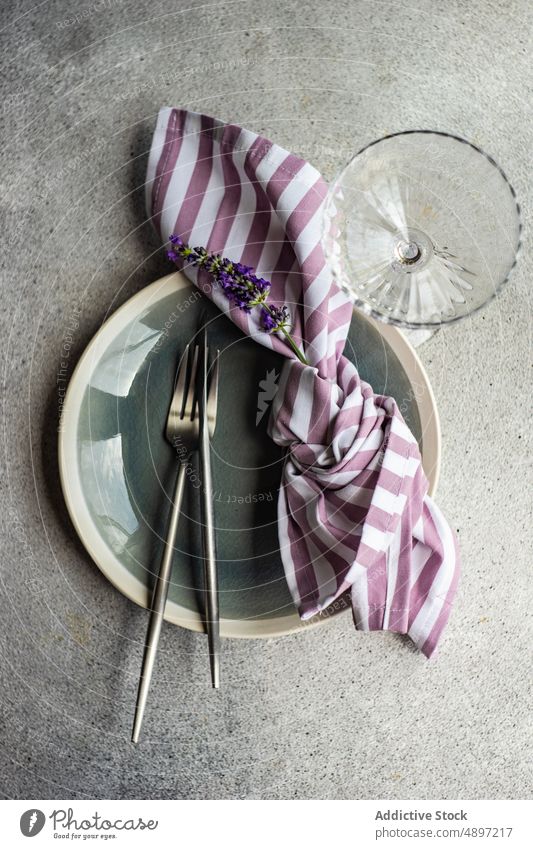 Summer table setting with lavender background candle concept concrete cutlery flavour floral flower food fresh health healthy lavandula lifestyle manipulation