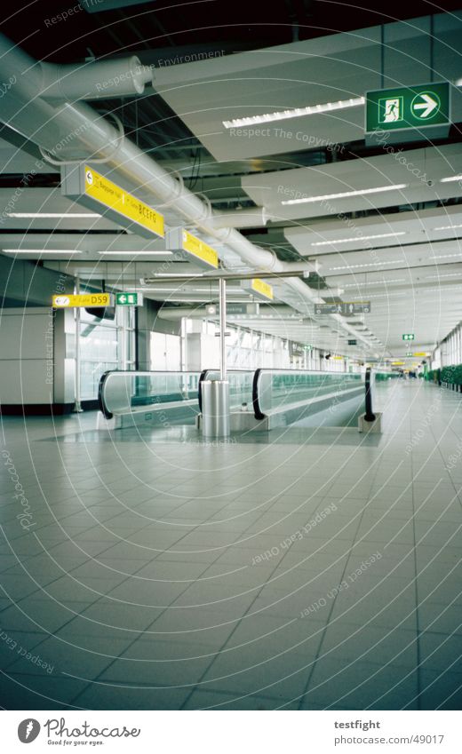 schiphol airport amsterdam Schiphol airport Netherlands Moving pavement Building Empty Loneliness Airplane Covers (Construction) Signs and labeling Airport