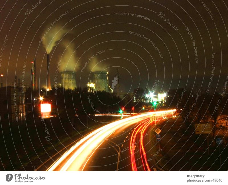 street Night Transport Industrial Photography Street cars traffic Cooling tower