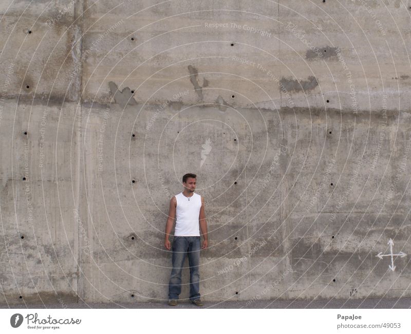 The Wall Wall (building) Wall (barrier) Man Concrete Large Small Hollow White Human being Arrow Jeans Stone