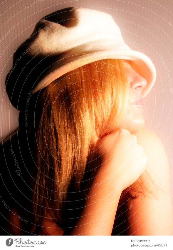 golden throat Portrait photograph Blonde Woman Hat Face