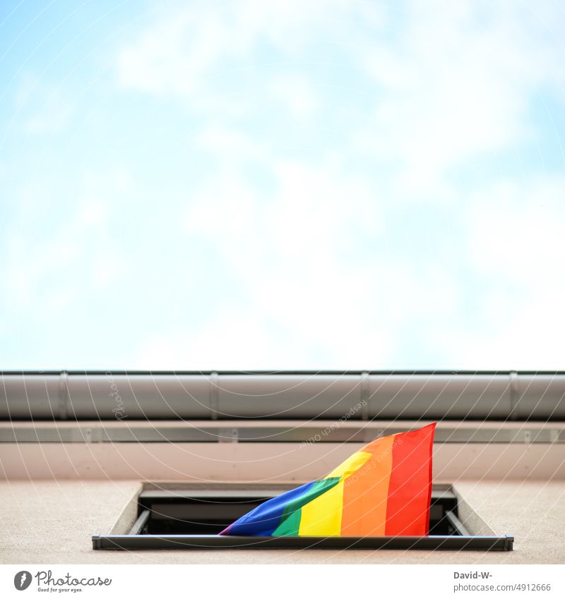 Flag with rainbow colors waving from a window Prismatic colors flag equality Homosexual Sign Rainbow flag Sexuality Symbols and metaphors Tolerant Love Pride