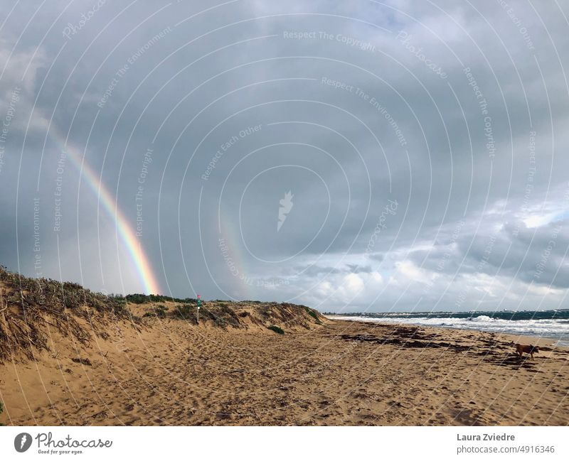 Two rainbows and Indian Ocean Rainbow Rainbows ocean beach Beach Sand Coast Australia Landscape getaway Relaxation clouds sky Nature Vacation & Travel