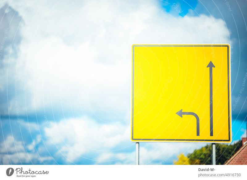 left or forward - two arrows on one shield Right ahead Arrow Left Detour Road sign Direction Placeholder Copy Space Orientation Lanes & trails Road marking Sign