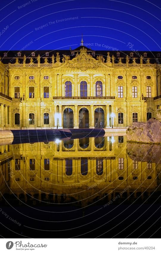 residence Würzburg Window Yellow Night Twilight Well Mirror Reflection Long exposure Old barroque Door fly sach Blue Domicile
