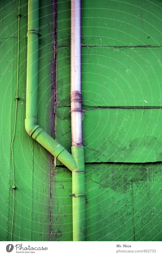 camouflage tube Technology Industrial plant Factory Building Wall (barrier) Wall (building) Facade Green Junction Conduit Effluent Cable Paintwork Hall Dirty