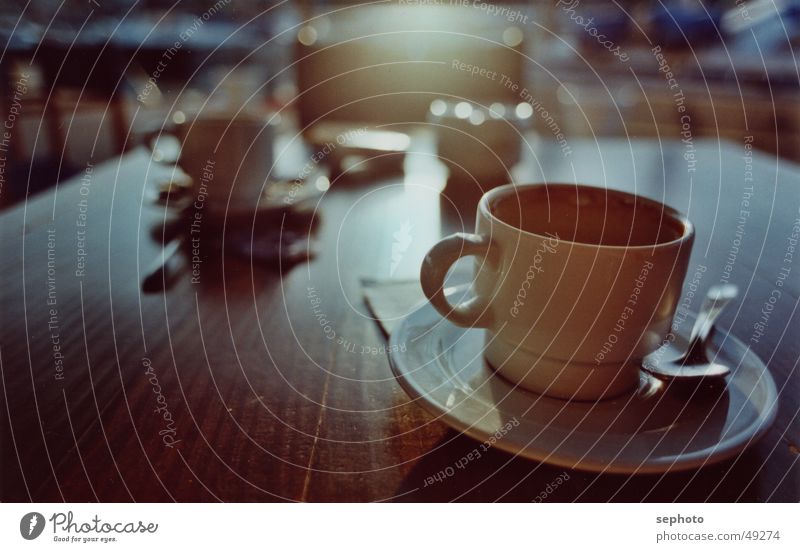 coffeeport Café Cup Spoon Sugar Table Majorca Saucer Structures and shapes Background picture Calm Longing Relaxation Back-light Goodbye Carry handle Cappuccino