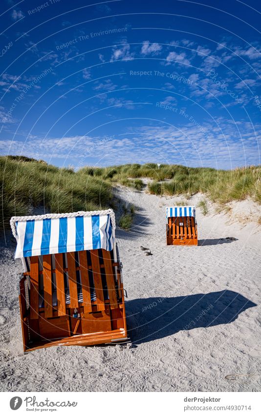 Beach chairs in front of dune in nature reserve on Helgoland II Vacation destination Deserted Schleswig-Holstein coast North Sea Beautiful weather Germany