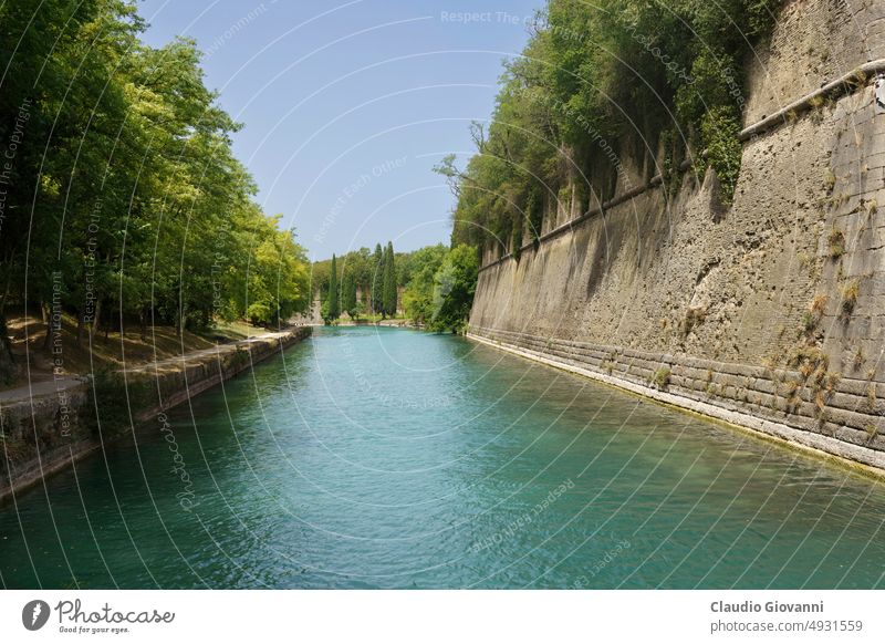 Medieval walls at Peschiera del Garda Europe Italy Mincio Veneto Verona architecture building color cycleway day exterior historic lake landmark medieval old